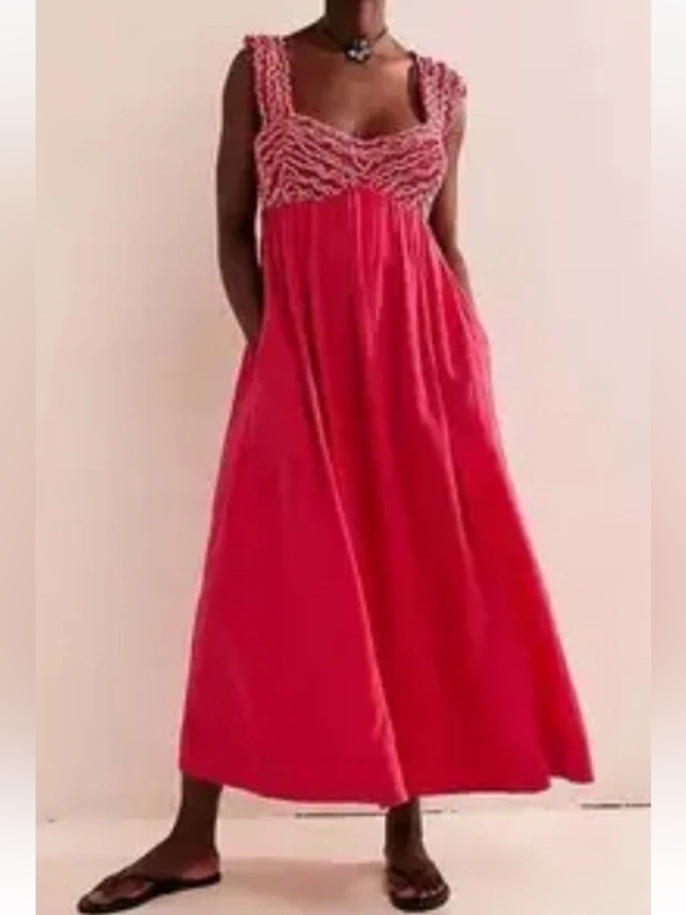 Free people dolly maxi dress hot pink‎ Ruffle accents XS Womens
